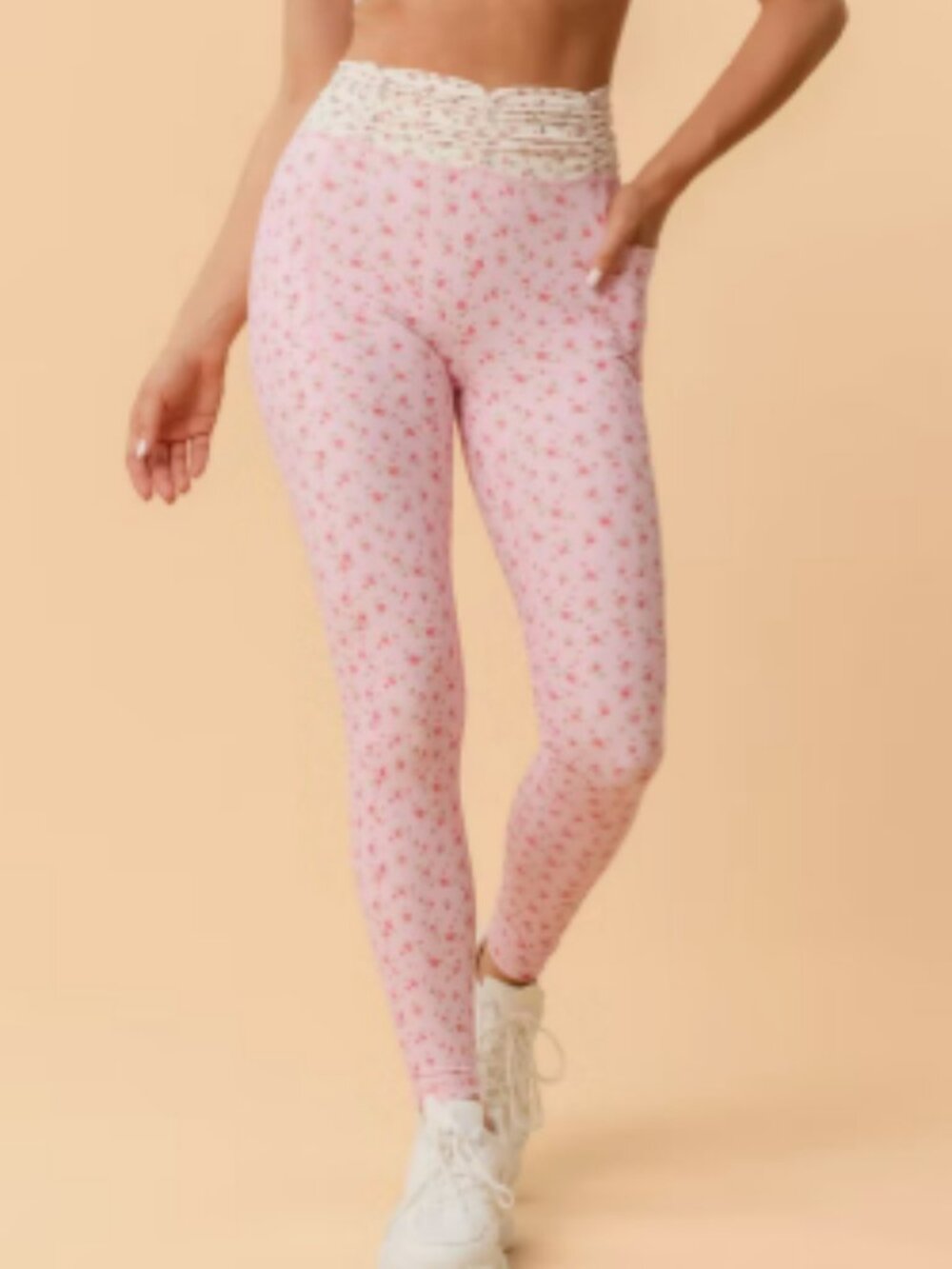 NWT Blogilates Women's Ruched Waist Leggings, Pink Floral - Large
